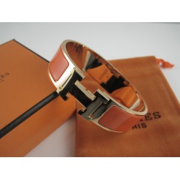 Hermes Orange Enamel Clic H Bracelet Narrow Width (18mm) In Gold